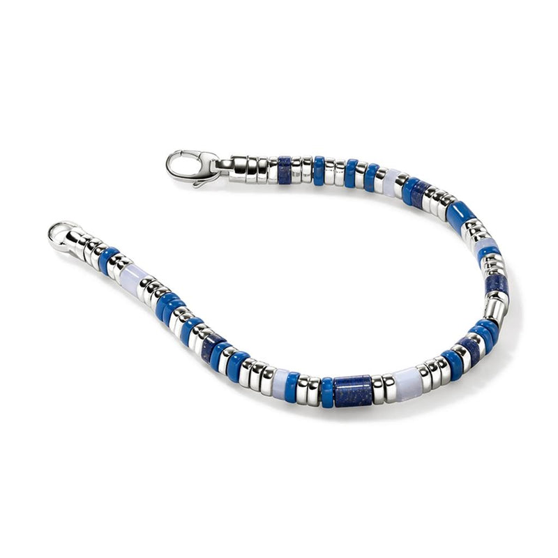 John Hardy Sterling Silver, Lapis Lazuli and Blue Lace Agate Colorblock Bracelet