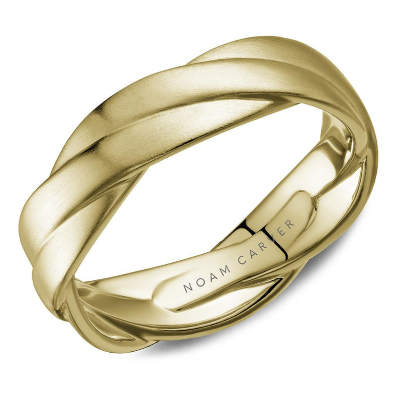 Noam Carver 14k Yellow Gold 6.5mm Crossover Design Wedding Band with Frosted Finish