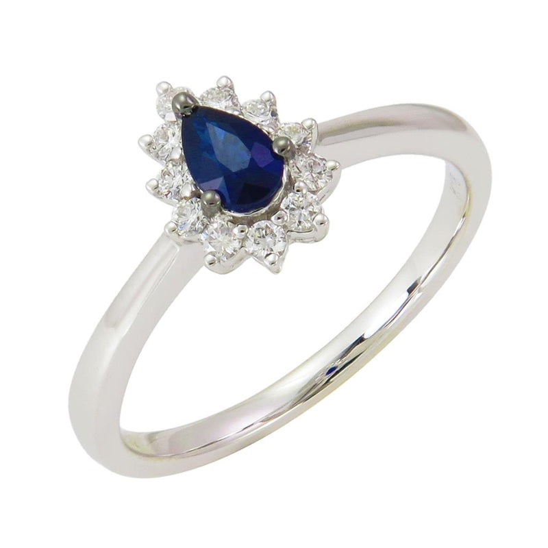 Davis Classics 18k White Gold Pear Halo Blue Sapphire Ring