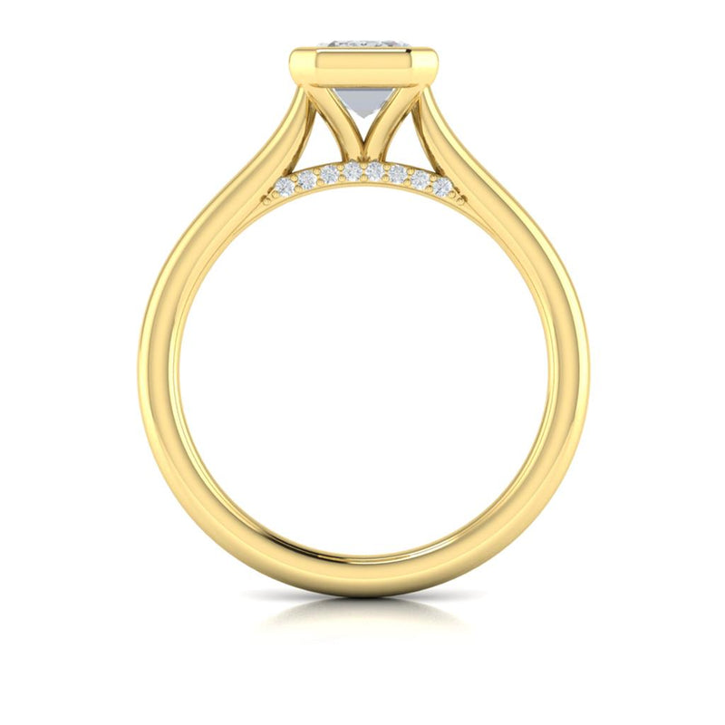 Vlora 14k Yellow Gold Bezel Set Solitaire Engagement Ring Setting with Diamond Bridge