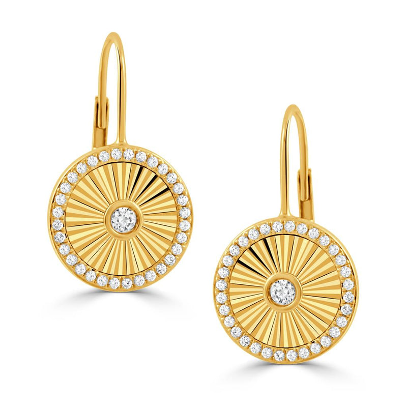 Doves 18k Yellow Gold Helios Fluted Diamond Halo Drop Earrings