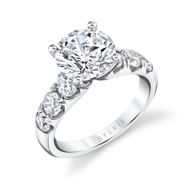 Sylvie 14k White Gold Semi Mount with Graduated Diamond Accents