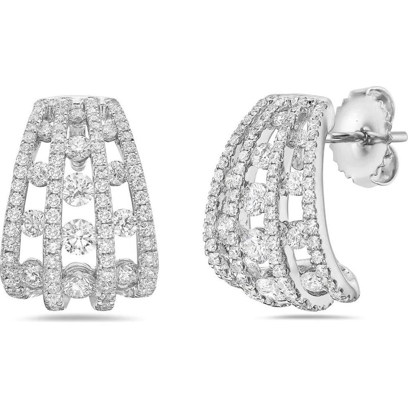 Charles Krypell 18k White Gold Triple Row Floating Diamond J Hoop Earrings