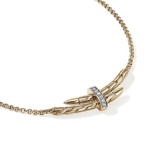John Hardy 14k Yellow Gold Spear Station Diamond Necklace