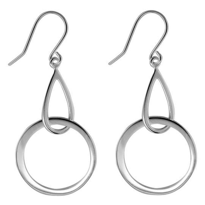 Davis Classics Sterling Silver Rhodium-Finish Teardrop Circle Dangle Earrings