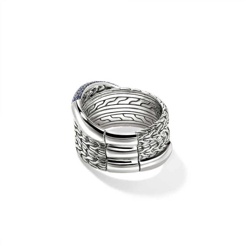 John Hardy Sterling Silver Essential Pavé Blue Sapphire Crossover Ring