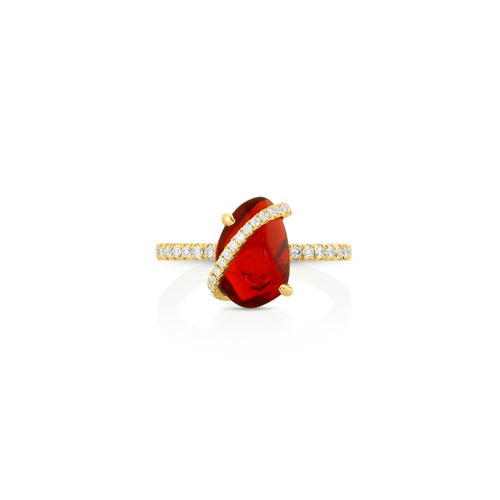 Yael 18k Yellow Gold Mexican Fire Opal and Diamond Fashion Ring