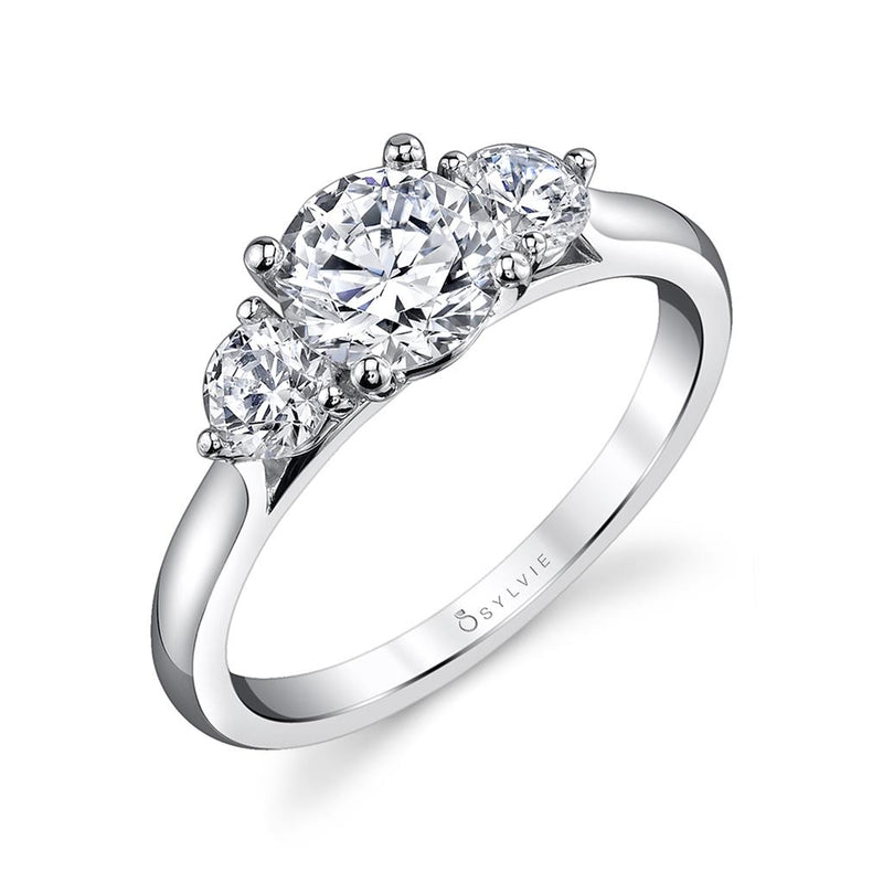 Sylvie 14k White Gold Three-Stone Engagement Ring Setting