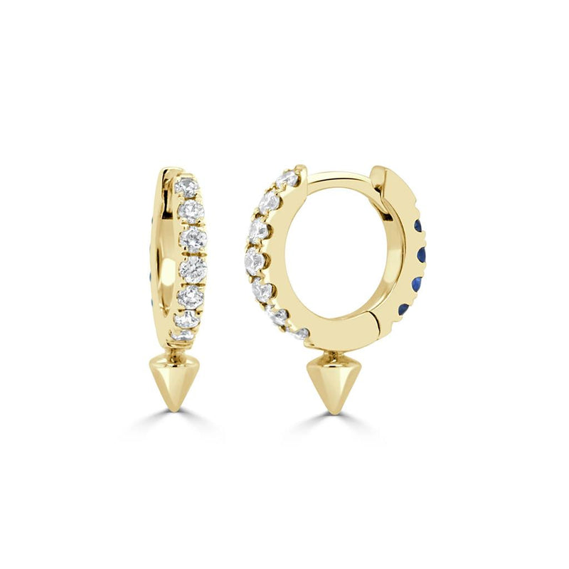 Davis Classics 14k Yellow Gold Reversible Diamond and Sapphire Spike Huggie Hoop Earrings
