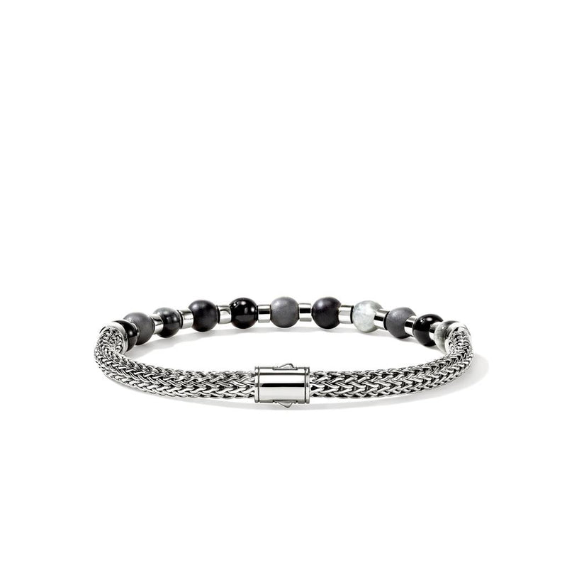 John Hardy Sterling Silver Black Onyx, Hematite, and Eagle Eye Beaded Bracelet