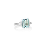 Yael 18k White Gold Aquamarine and Diamond Baguette Accent Ring