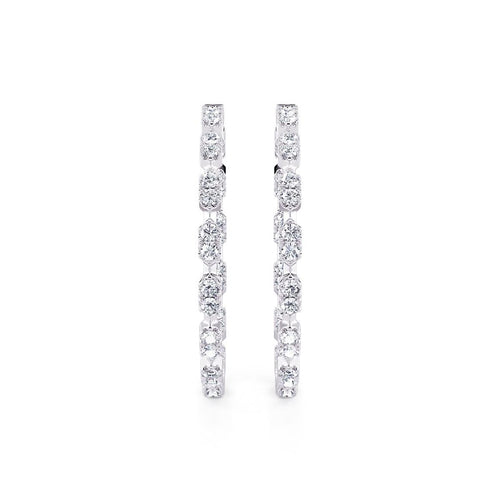 Davis Classics 14k White Gold Station Style In/Out Hinged Diamond Hoop Earrings