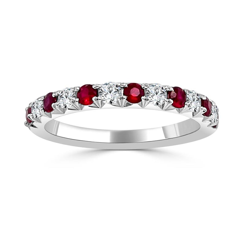 Davis Classics 14k White Gold Ruby and Diamond Stackable Band