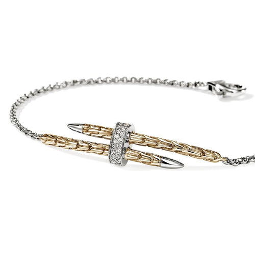 John Hardy 14k Yellow Gold and Sterling Silver Spear Station Diamond Bracelet