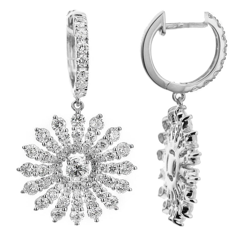 Davis Classics 18k White Gold Floral-Inspired Diamond Drop Earrings