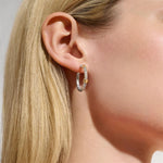 John Hardy 14k Yellow Gold and Sterling Silver Essential Pavé Diamond Hoop Earrings