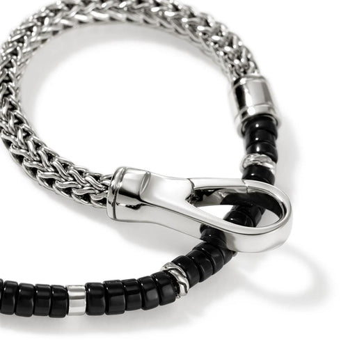 John Hardy Sterling Silver and Black Onyx Heishi Chain Bracelet
