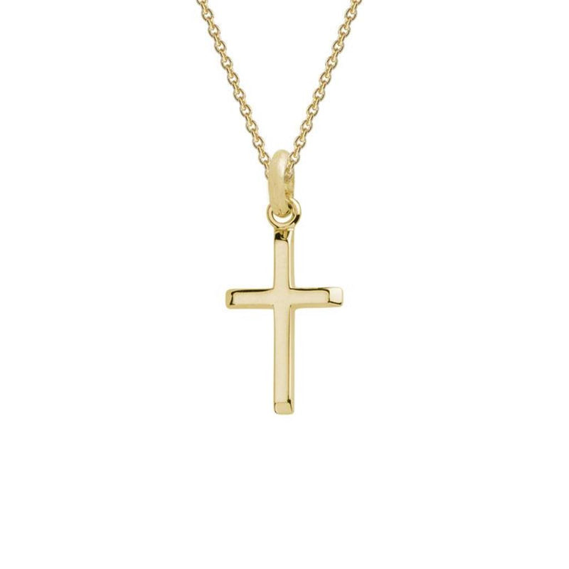 Davis Classics 14k Yellow Gold Beveled Edge Cross Pendant Necklace