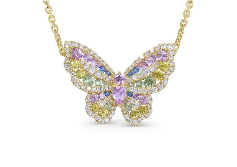 Madison L 14k Yellow Gold Adjustable Butterfly Gemstone and Diamond Pendant Necklace