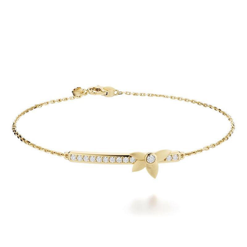 Noam Carver 14k Yellow Gold Rae Collection Frosted Floral Diamond Bar Bracelet