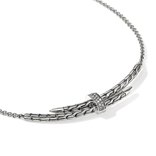John Hardy Sterling Silver Spear Station Diamond Necklace