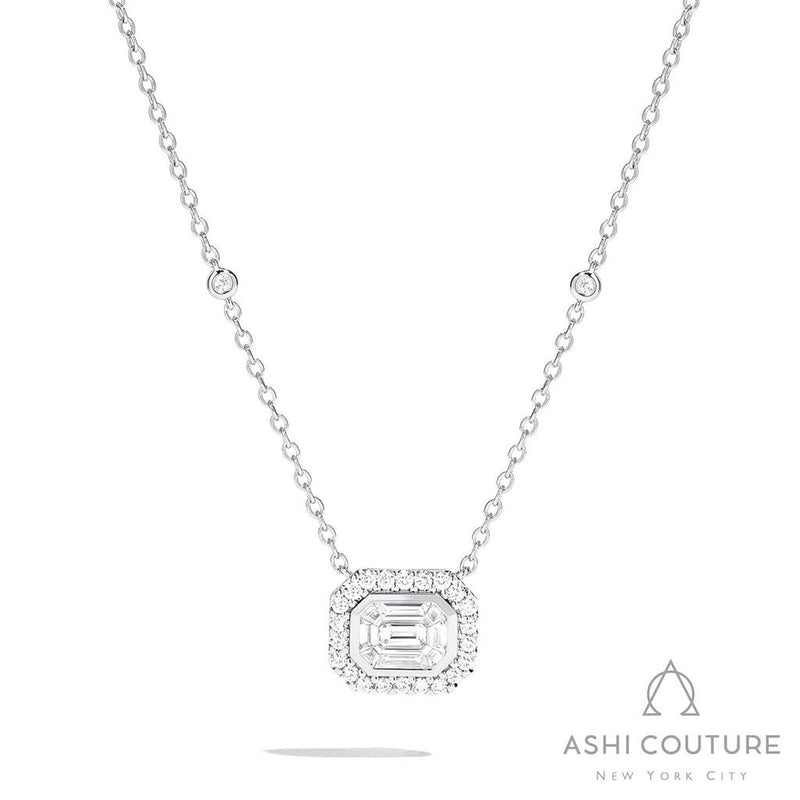 Davis Classics 18k White Gold Couture Halo Diamond Pendant Necklace