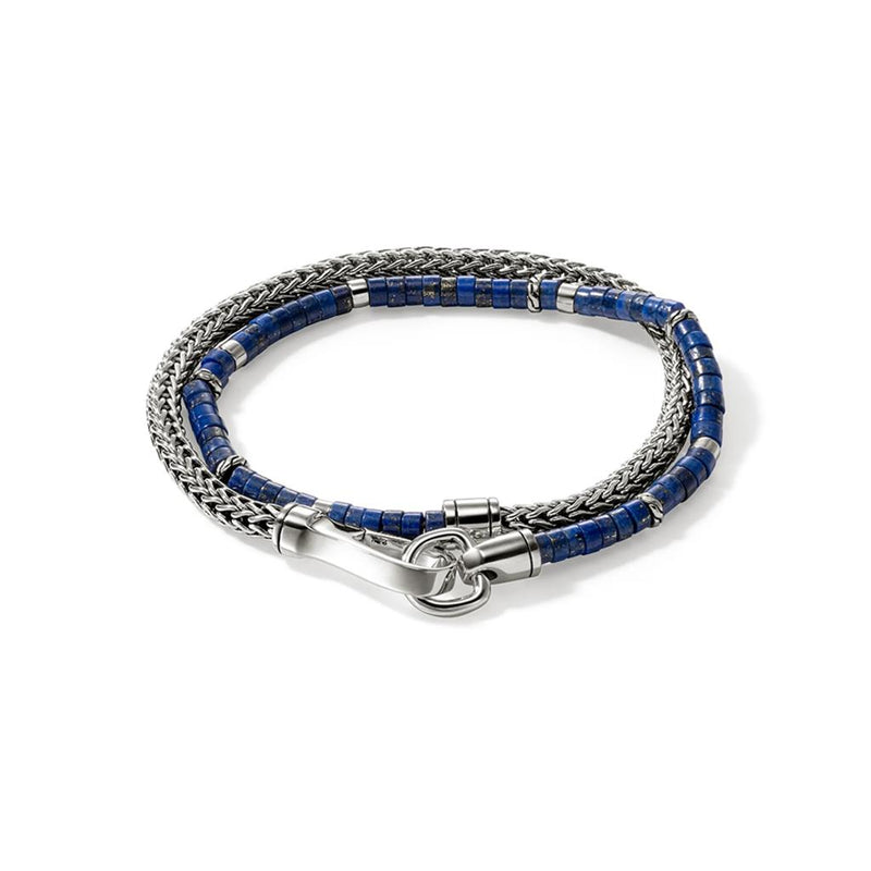 John Hardy Lapis Lazuli and Sterling Silver Heishi Chain Wrap Bracelet