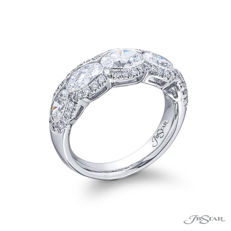JB Star Women's Platinum Halo Design Five-Stone Diamond Band