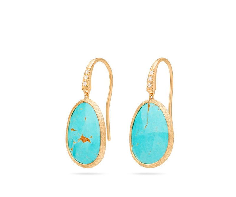 Marco Bicego 18k Yellow Gold Lunaria Color Mexican Turquoise and Diamond Dangle Earrings