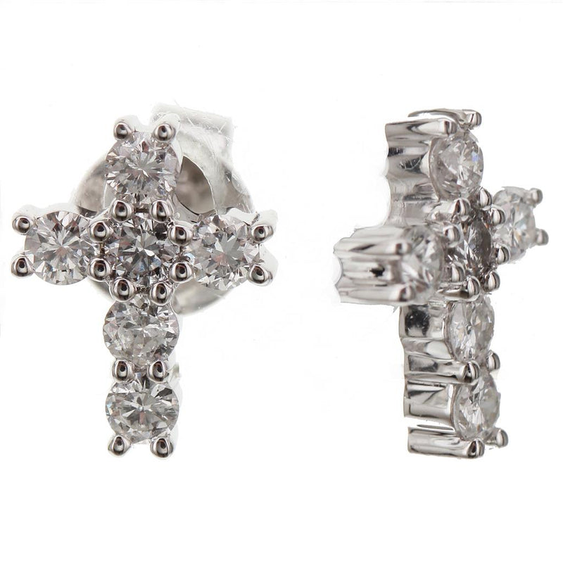 Davis Classics 18k White Gold Diamond Cross Stud Earrings