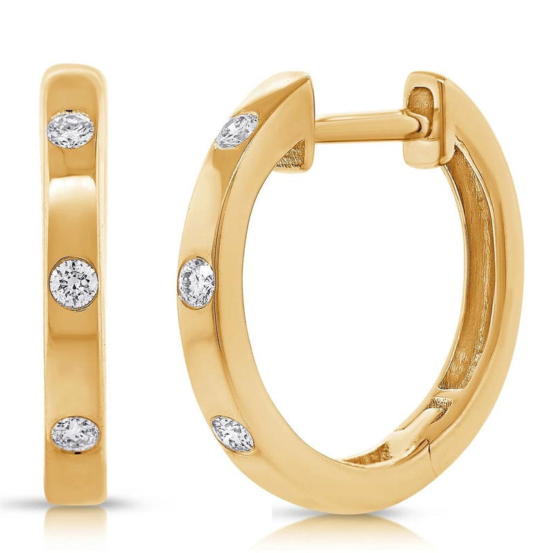 Davis Classics 14k Yellow Gold Diamond Huggie Hoop Earrings