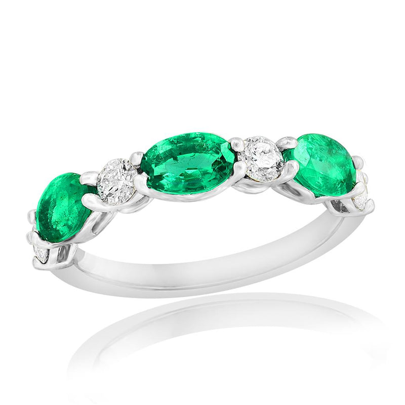 Davis Classics 14k White Gold Emerald and Diamond East-West Band
