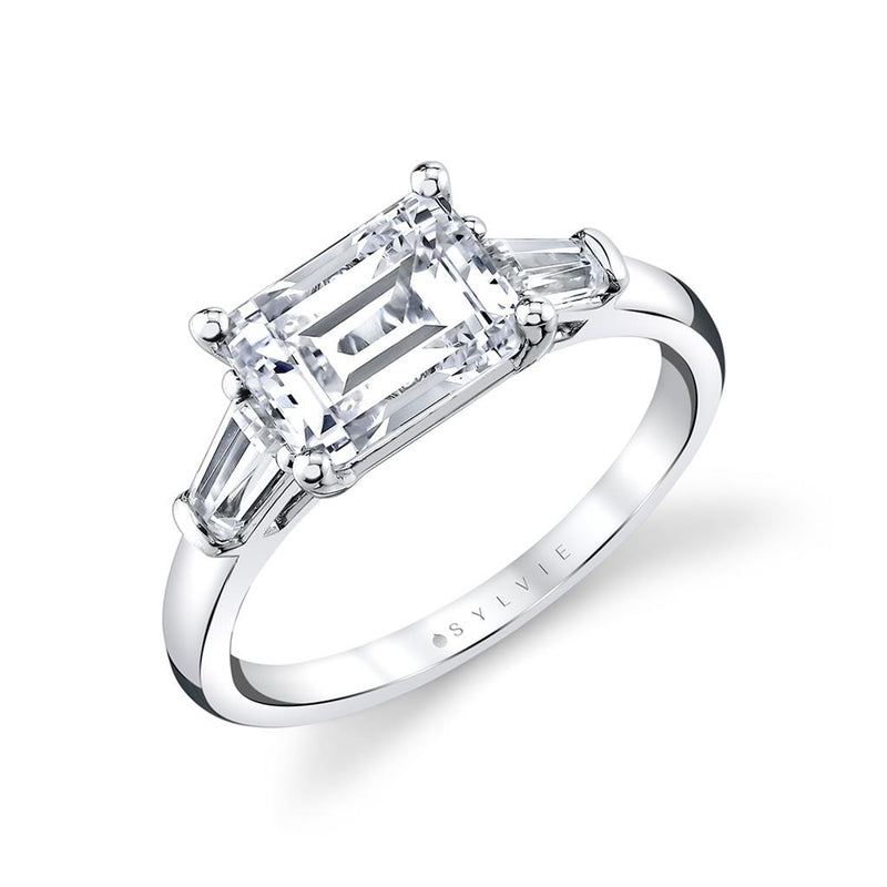 Sylvie 14k White Gold Three Stone Cathedral Diamond Engagement Ring Setting