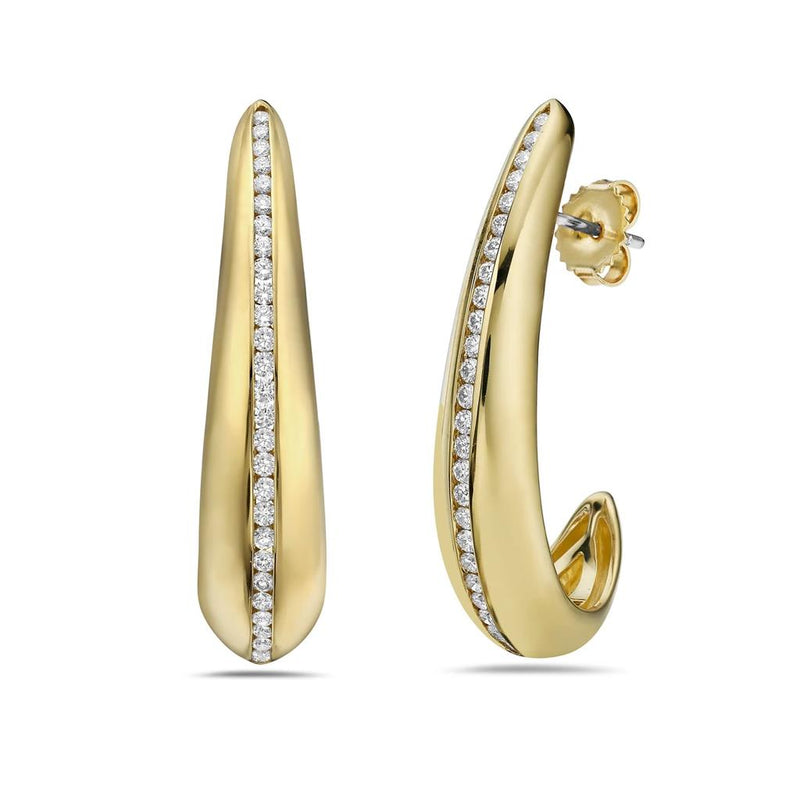 Charles Krypell 18k Yellow Gold Diamond J Hoop Earrings