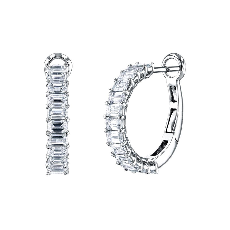 Davis Classics 18k White Gold Diamond Huggie Hoop Earrings