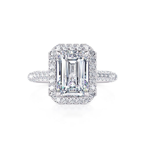 Davis Classics 18k White Gold Emerald-Cut Halo Design Setting