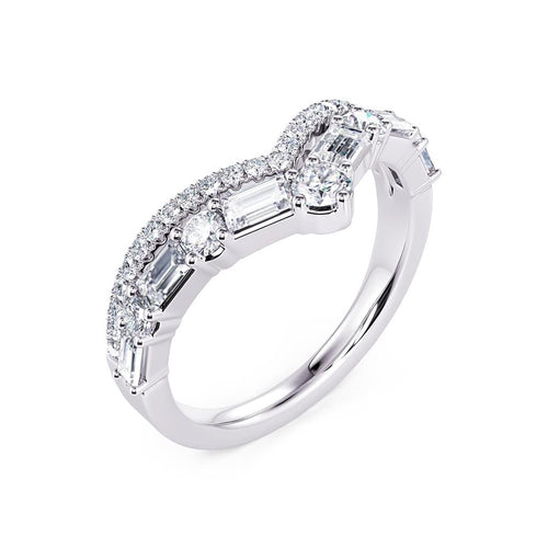 Davis Classics Women's 14k White Gold Double V Design Contour Diamond Band