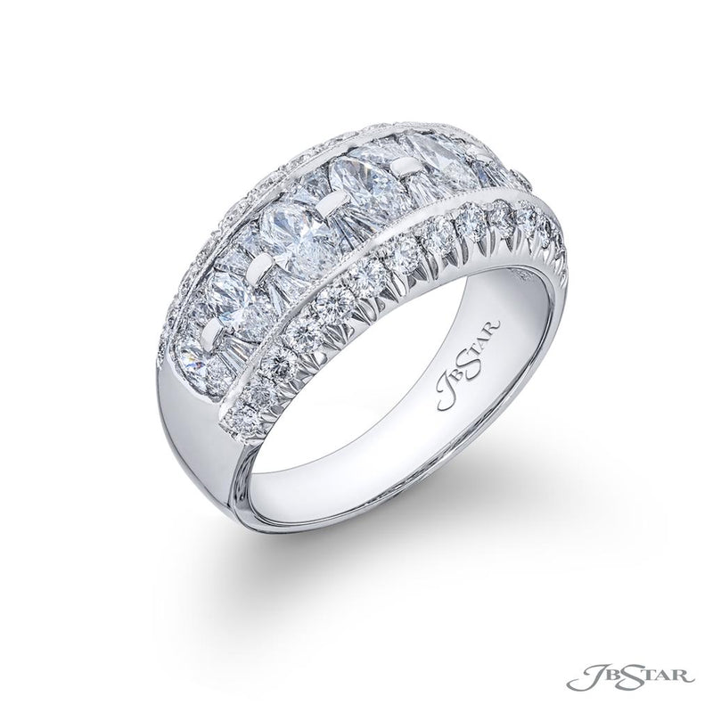 JB Star Women's Platinum Multi-Row Vintage-Inspired Wedding Band with Marquis and Baguette Cut Diamonds