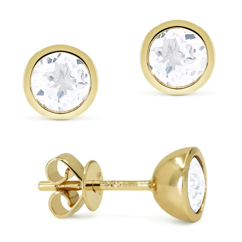 Madison L 14k Yellow Gold Genuine White Topaz Stud Earrings
