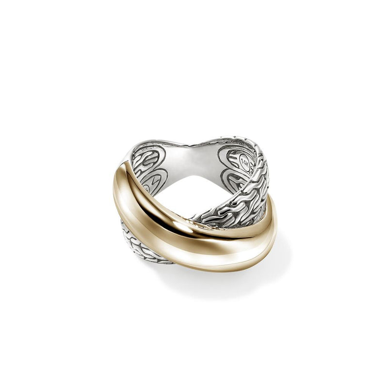 John Hardy 14k Yellow Gold and Sterling Silver Essential Crossover Ring