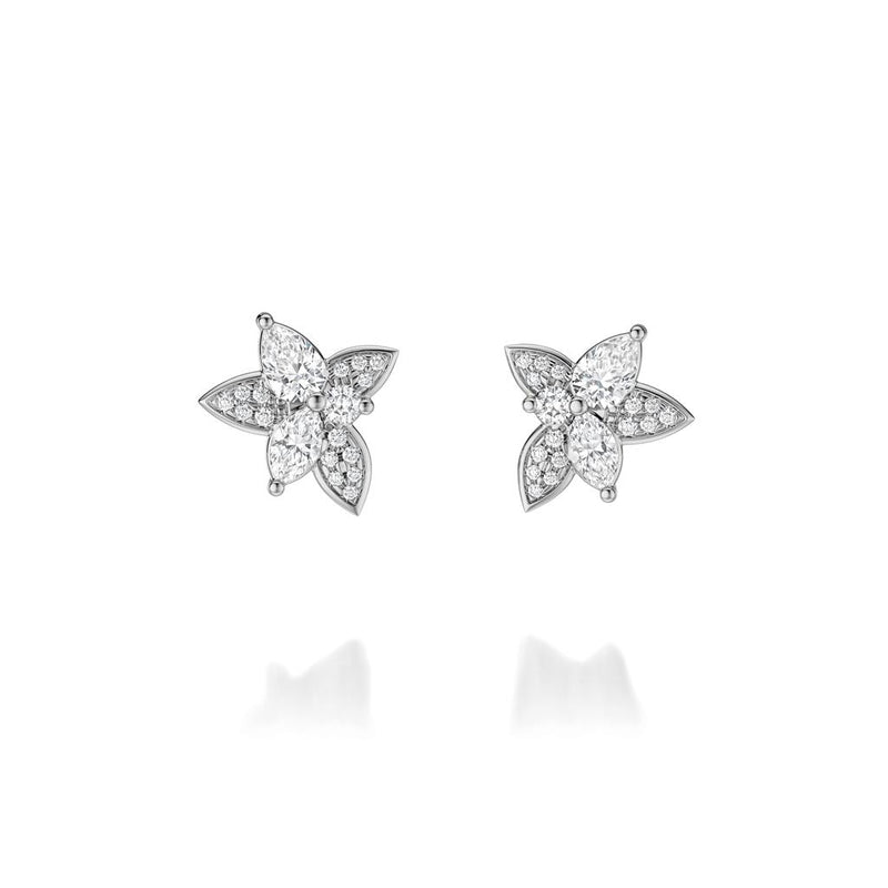 Noam Carver 14k White Gold Rae Collection High Polished Floral Diamond Stud Earrings
