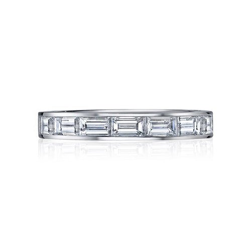 Davis Classics Women's 14k White Gold Stackable Baguette Diamond Wedding Band