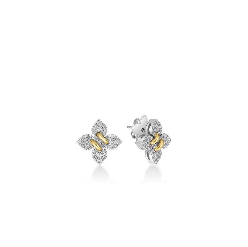 Roberto Coin 18k White and Yellow Gold Venetian Princess Diamond Floral Stud Earrings