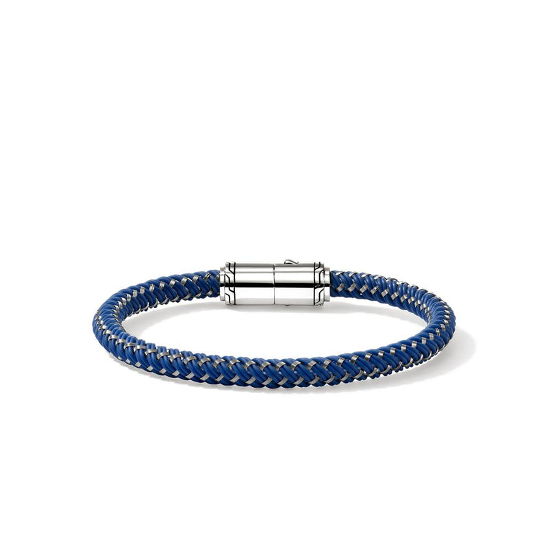 John Hardy Sterling Silver and Stainless Steel Woven Blue Rubber Bracelet