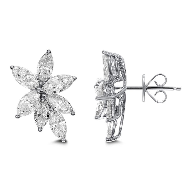 Davis Classics 18k White Gold Marquise Diamond Floral Stud Earrings