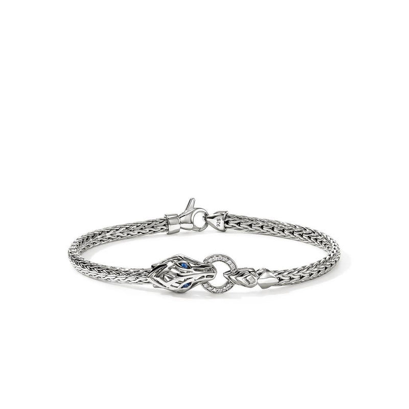 John Hardy Sterling Silver Diamond and Blue Sapphire Naga Bracelet