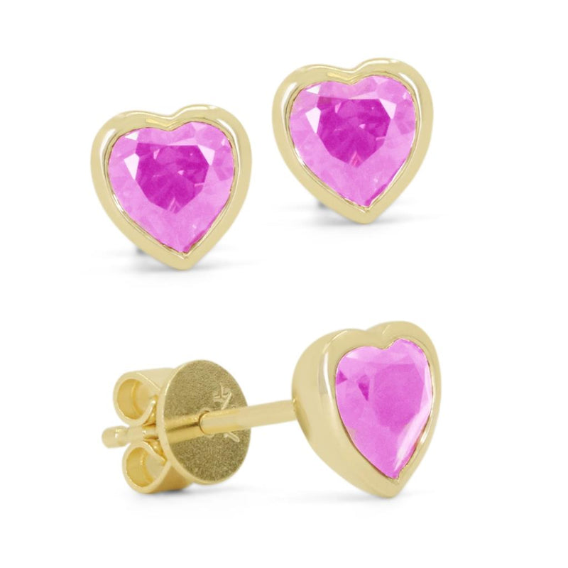 Madison L 14k Yellow Gold Heart-Shaped Laboratory-Created Pink Sapphire Stud Earrings