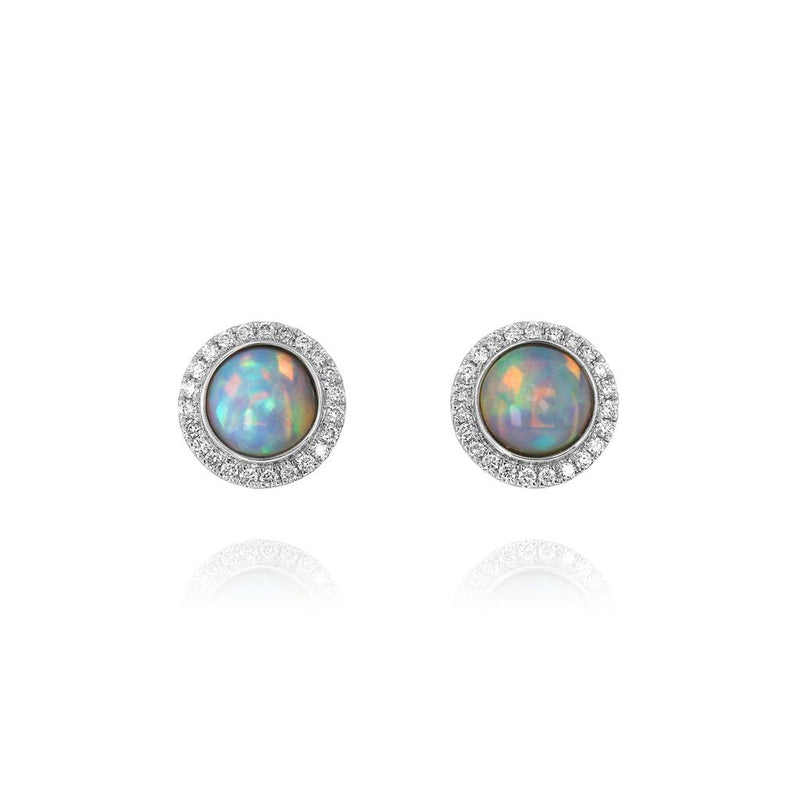 Yael Designs 18k White Gold Halo White Opal Stud Earrings