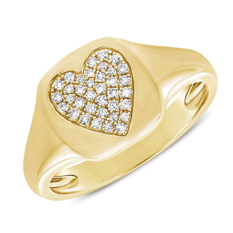Davis Classics 14k Yellow Gold Diamond Heart Signet Ring