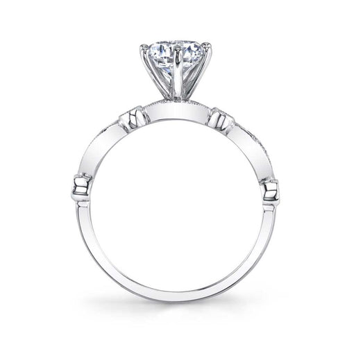 Sylvie 14k White Gold Vintage Design Engagement Ring Setting with Milgrain Detail